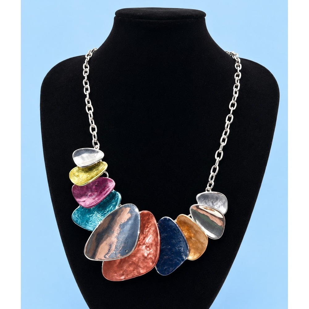 Unbranded Silver Tone Necklace With Purple Green‎ Coral Orange NWT -478